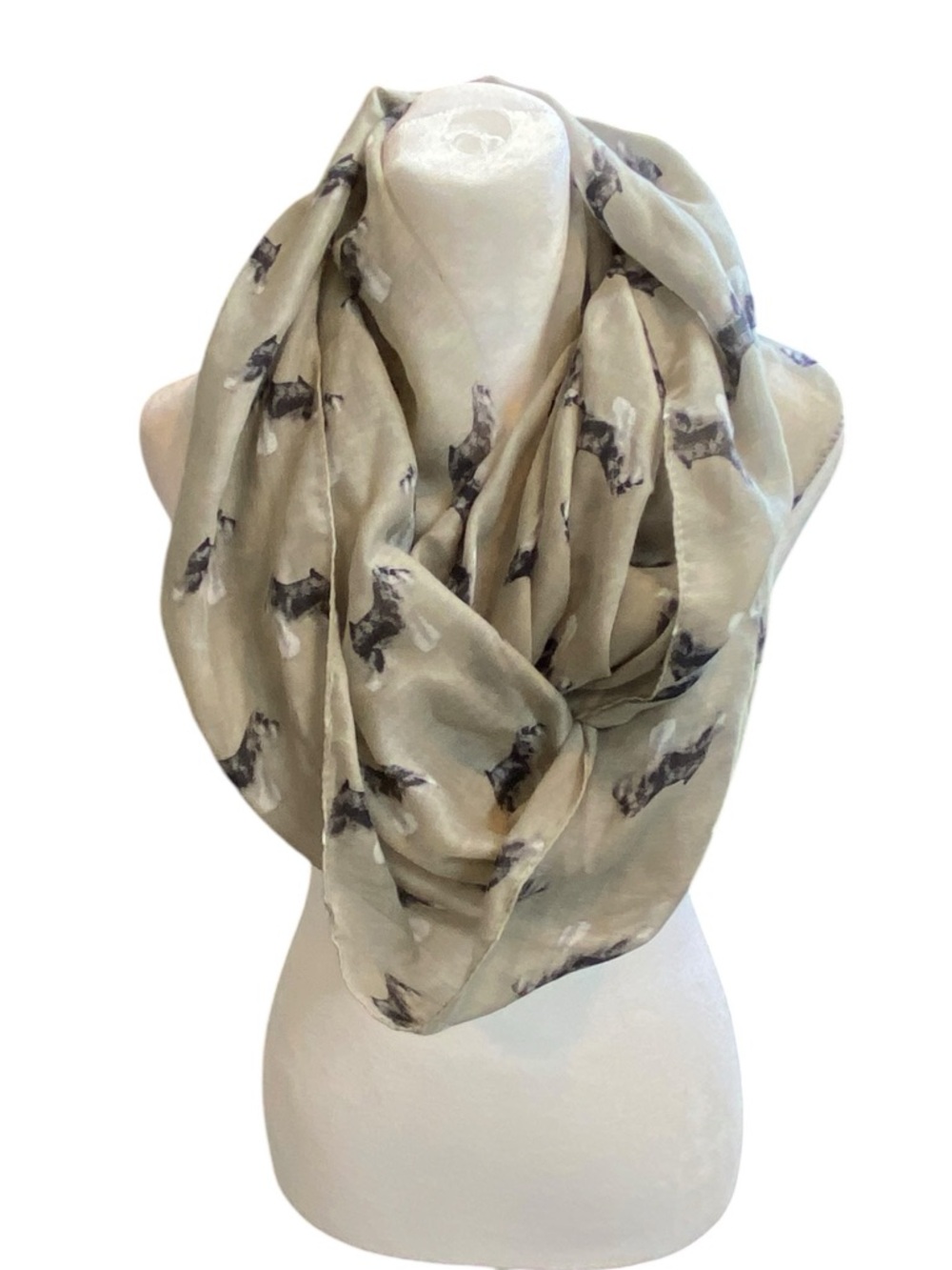 LINA & LILY Beige/Khaki Schnauzer Dog-Print Lightweight gauzy Infinity Scarf - Picture 2 of 8